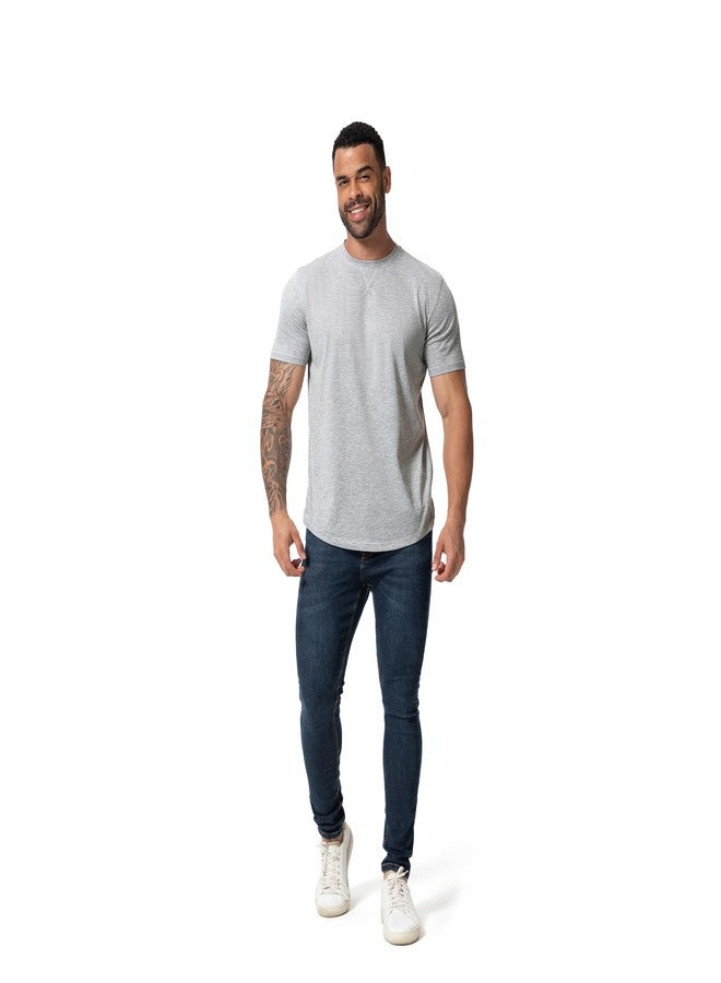 TEZO Mens 3 Pack Plain Cotton Shirts Short Sleeve Casual Crew Neck T-Shirts Hipster Hip Hop Longline Tees Shirts Drop Cut Curved Hem Shirt (BKLGWT 2XL) - Image 3